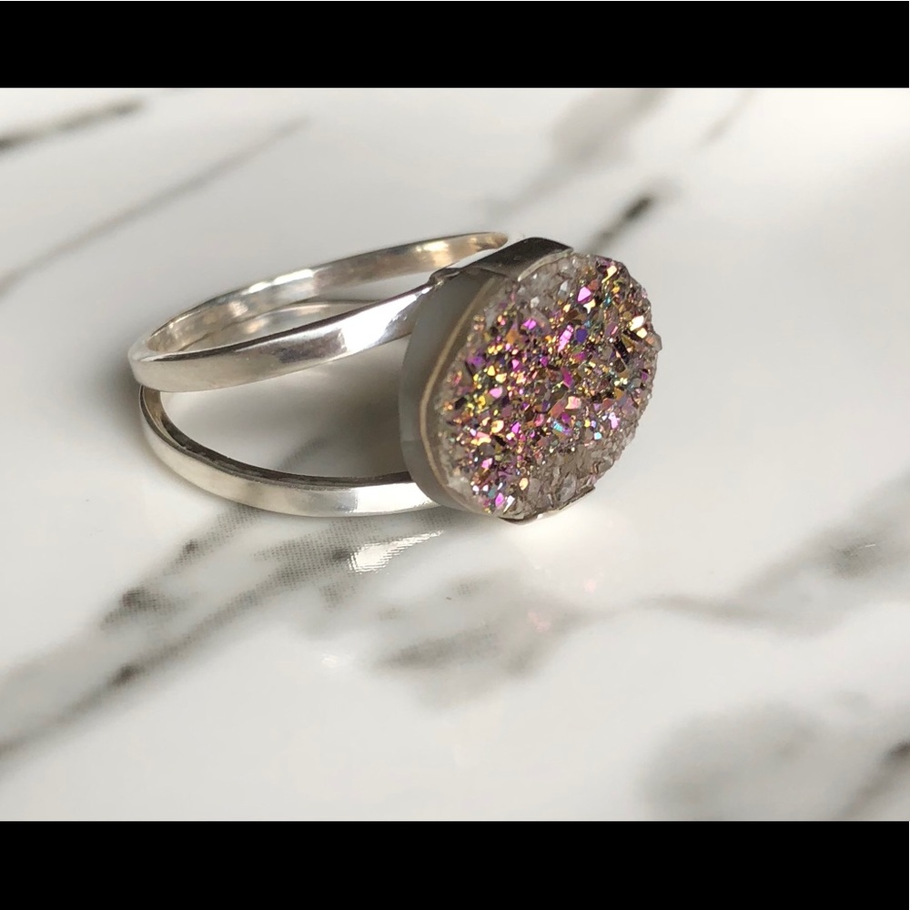Ring Titanium Aura Druzy & Sterling Silver